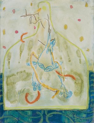 Angelina Gualdoni, Dustpan Drawing: Love Induction, Acrylic, Caran d'Ache, and Pencil on Paper, 12" x 9", 2018