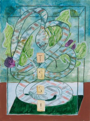 Angelina Gualdoni, Vitrine, Acrylic, Caran d'Ache, and Pencil on Paper, 9" x 12", 2018